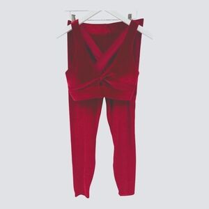 Fabletics Velour Set Size *M/L* in Burgundy Pull on Pant Knotted Front Crop 2 Pc